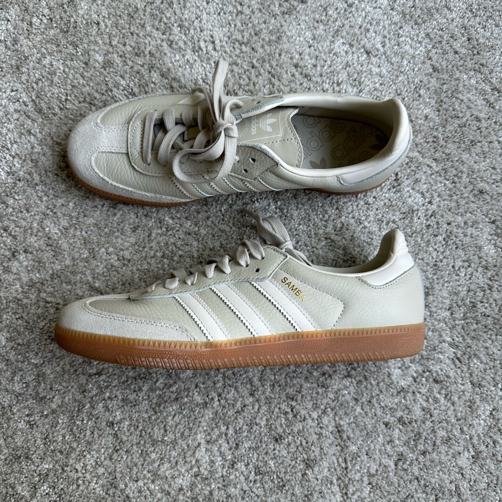 Adidas Sambas Cream/Tan and White Sneakers